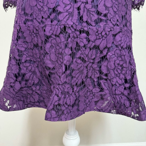 J.CREW PURPLE LACE RUFFLE HEM DRESS WITH 3/4 SLEEVES SIZE 0 - Picture 6 of 9